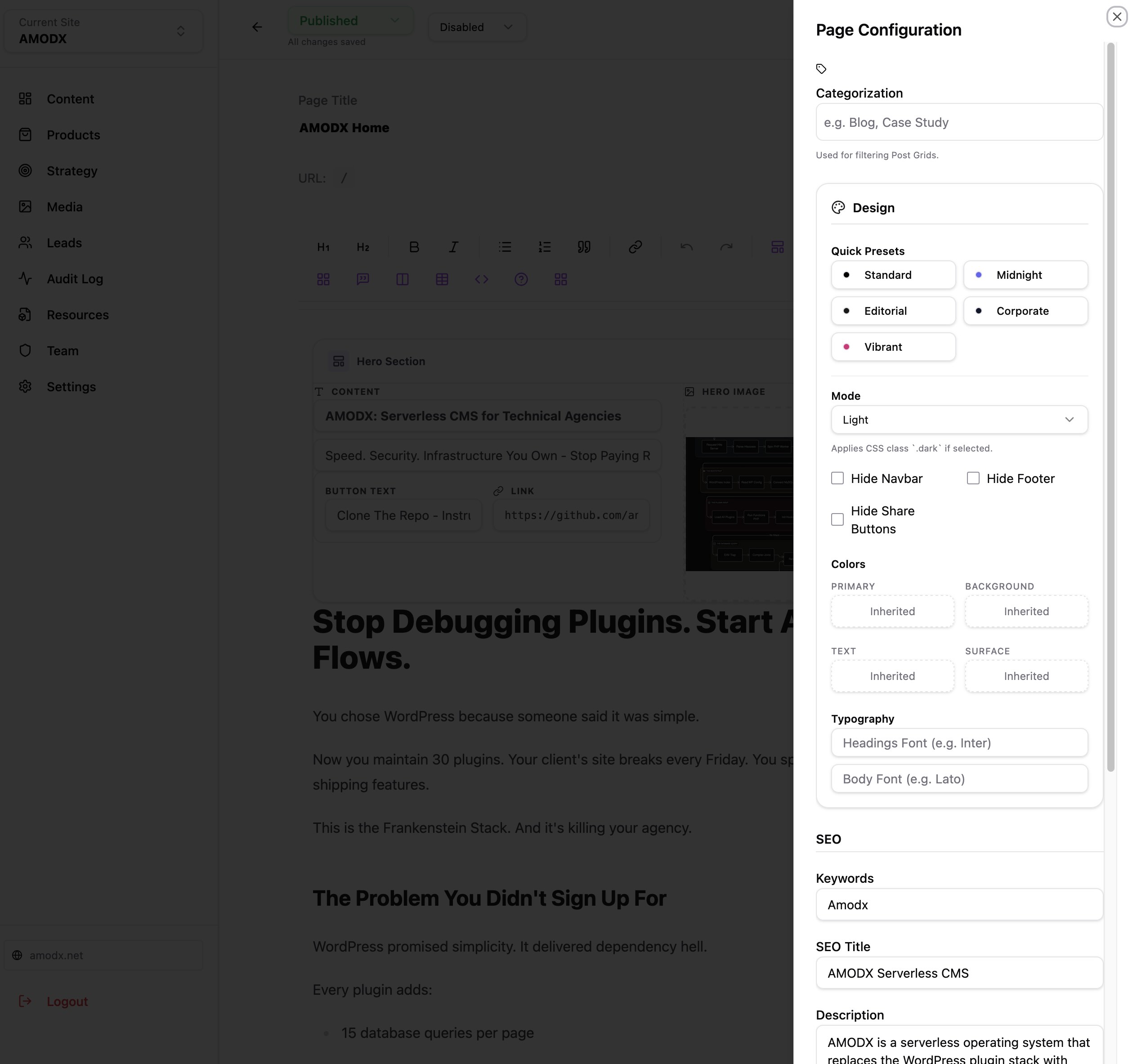 AMODX Page Configuration