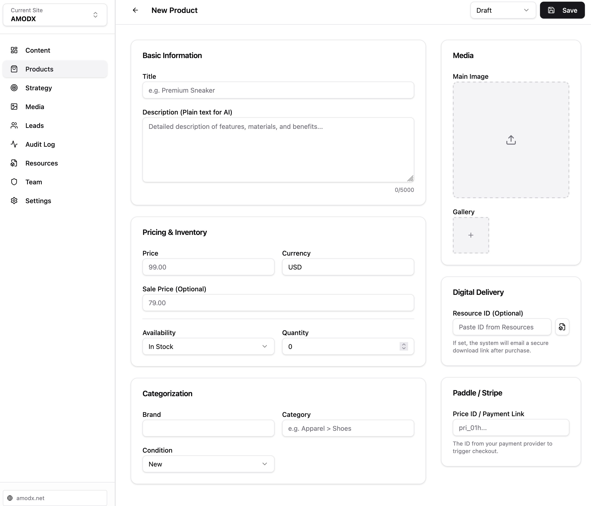 AMODX Product Creation